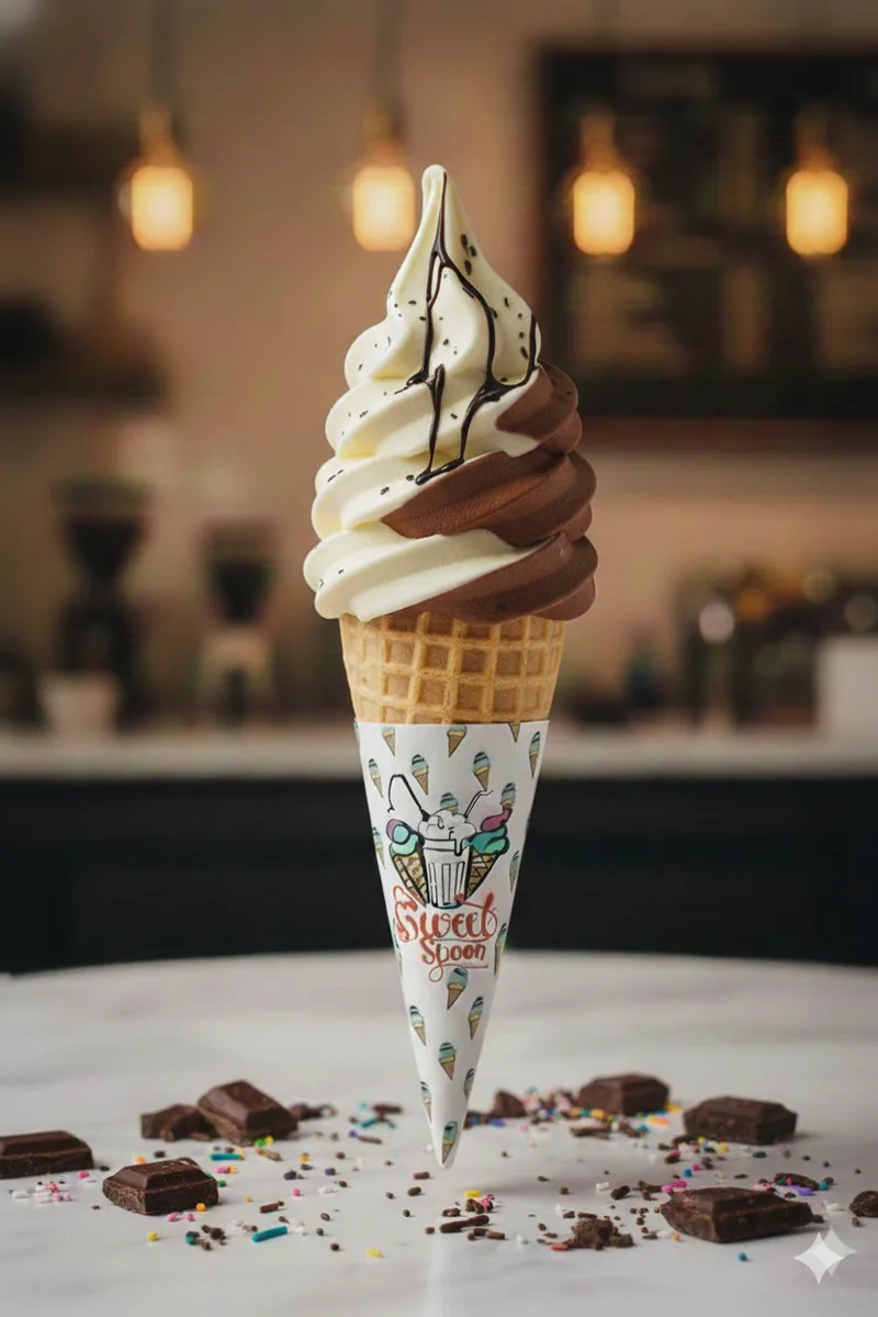 Vanilla Chocolate Mix Waffle Cone